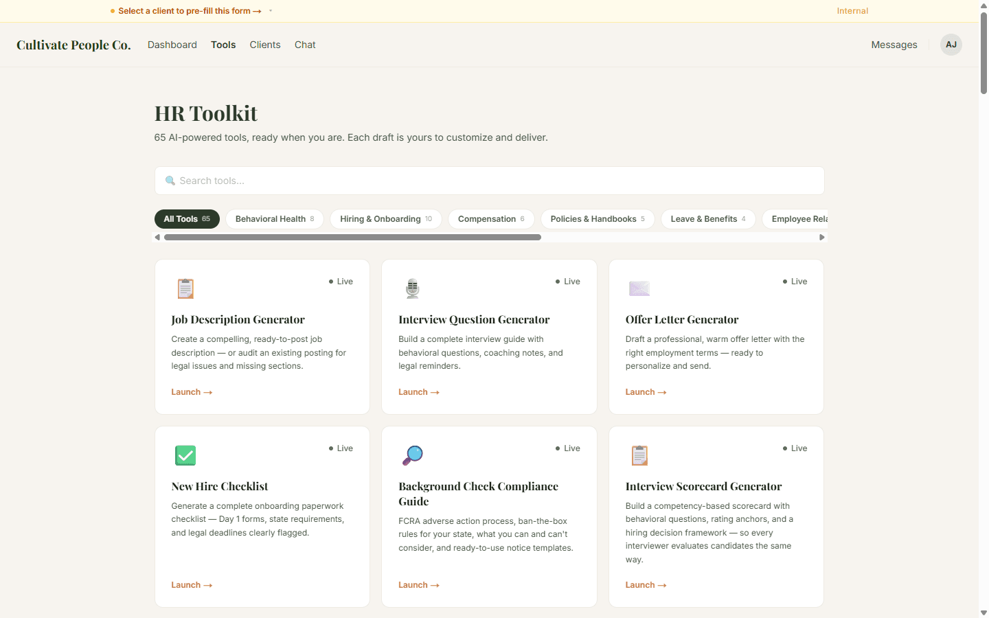 68+ AI-powered HR tools organized by category
